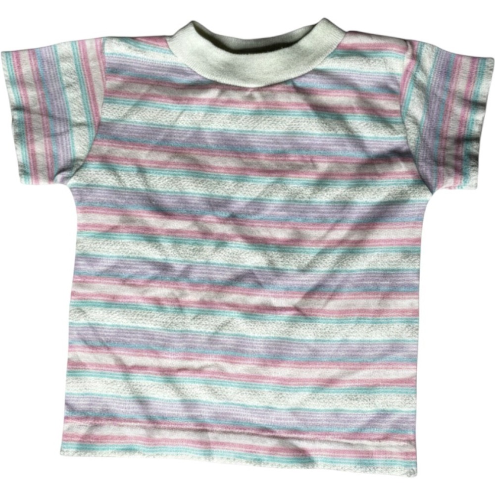 Vintage Health-tex Toddler 2T Striped T-Shirt Pink Purple Blue Made in USA 80s